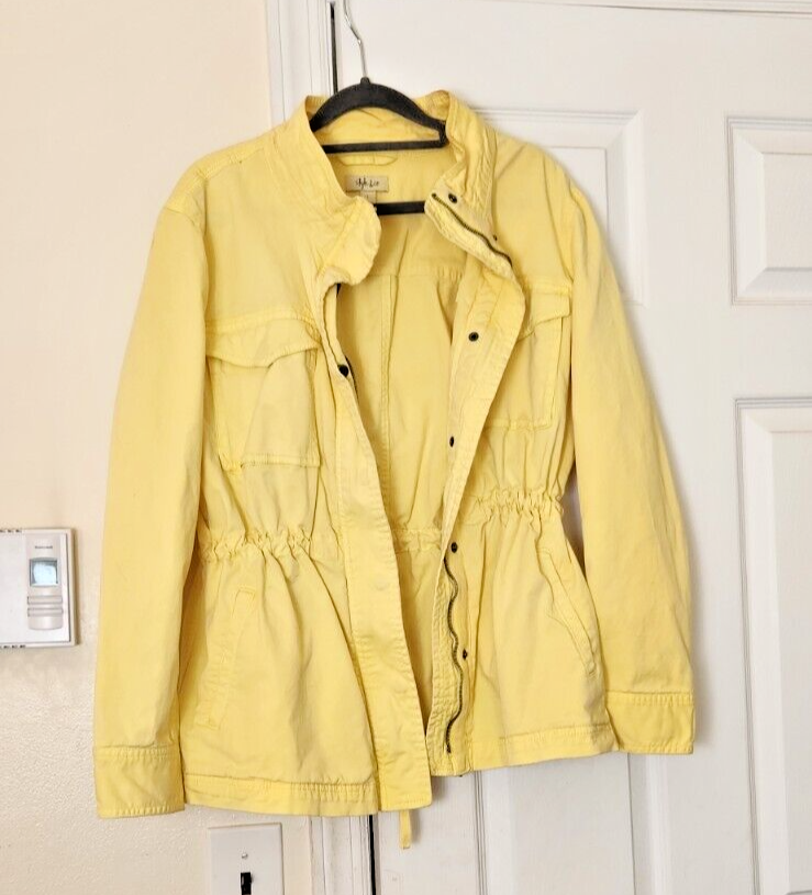 Style & Co Yellow Twill Jacket Large Waterproof Zip Up Drawstring Waist Raincoat