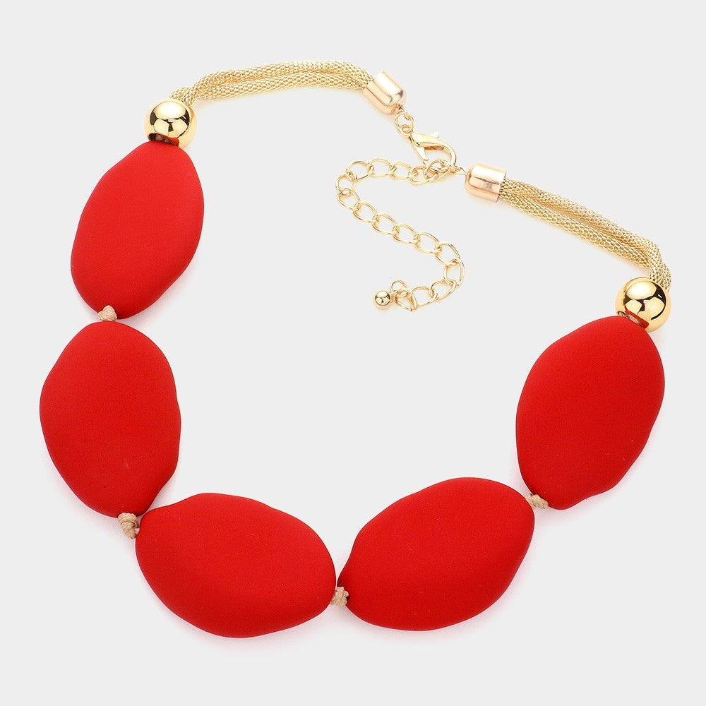 Red Resin Disc and Gold Tone Chain Collar Necklace for Women Statement  Jewelry