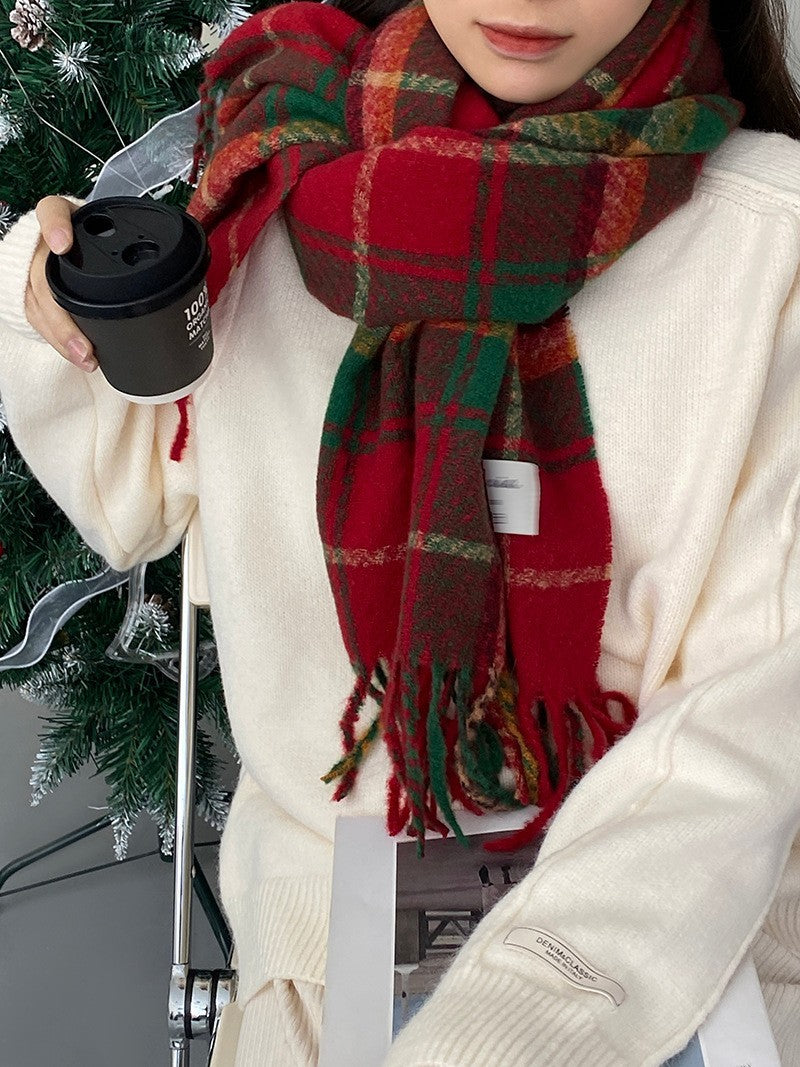 2 Pack Oversized Plaid Scarves Set Faux Cashmere Winter Shawl Wrap Red Green