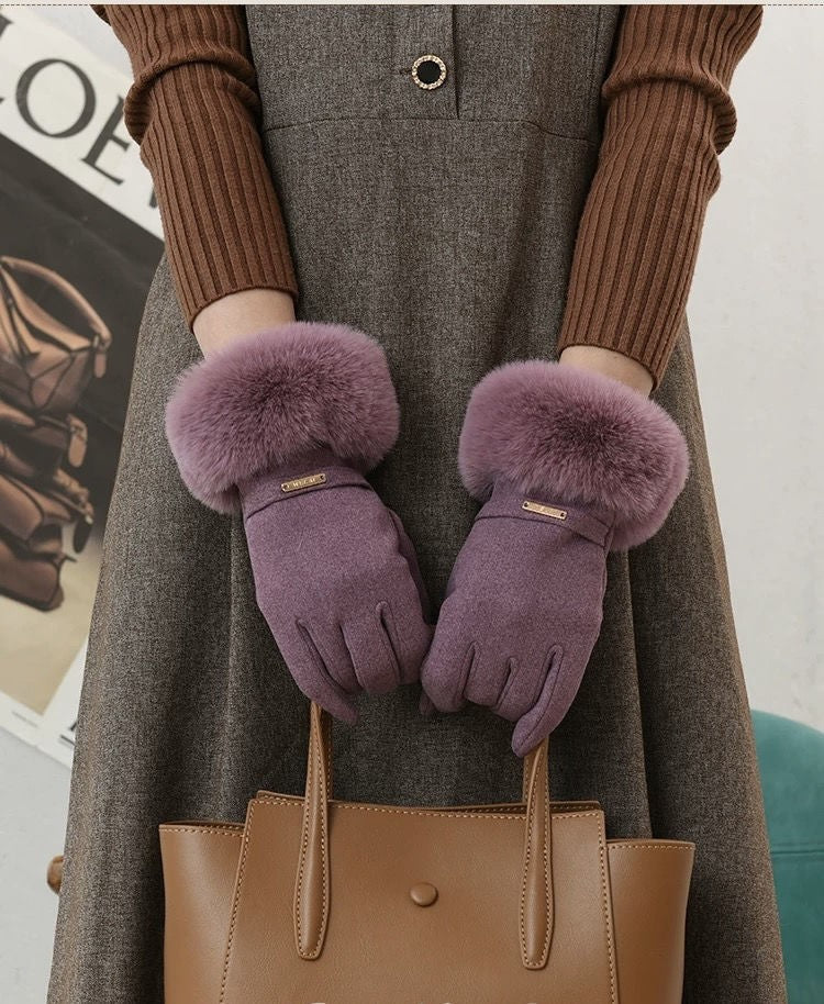Women's Winter Gloves Touchscreen Warm Faux Fur Trim Thick Thermal Fleece Lining