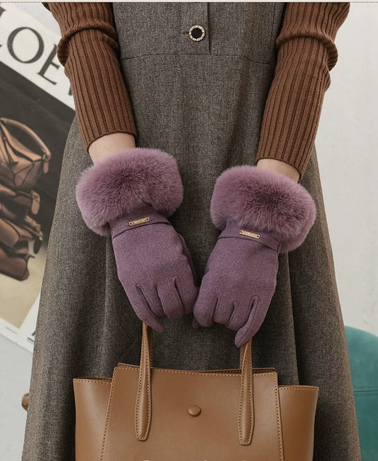 Women's Winter Gloves Touchscreen Warm Faux Fur Trim Thick Thermal Fleece Lining