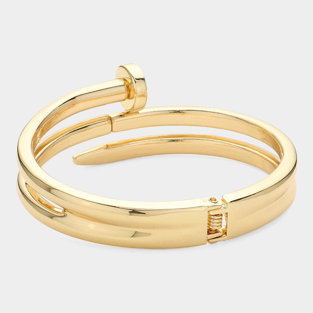 Gold Metal Nail Hinged Bangle Bracelet – Modern Minimalist Cuff for Men & Women