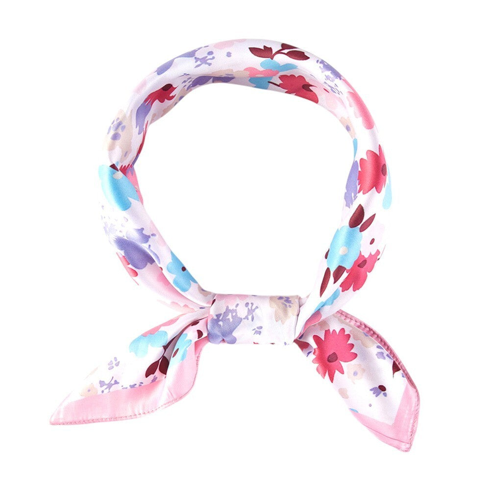 Pastel Floral Square Satin Scarf for Women Soft Silky Neck Head Hair Wrap