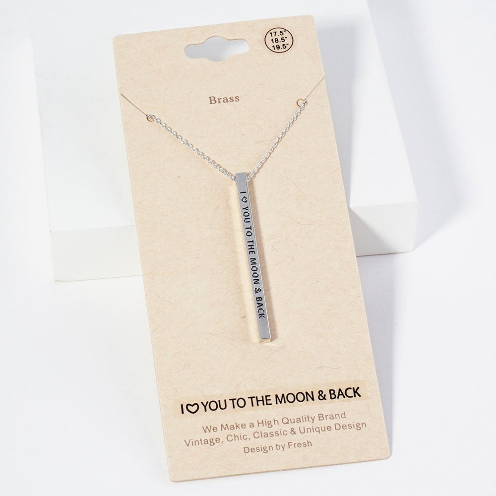 I Love You To The Moon & Back Bar Necklace Set - Gold & Silver Tone Brass Gift