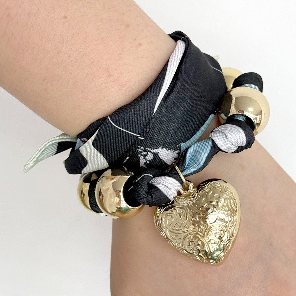 Scarf Necklace Bracelet Set Big Heart Charm Gold Dipped Versatile Jewelry