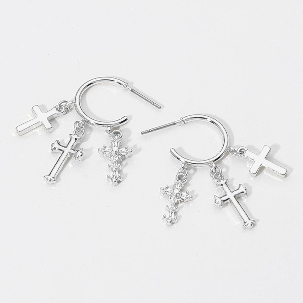 14K Gold Dipped Cross Charm Dangle Hoop Earrings for Women Faith Jewelry