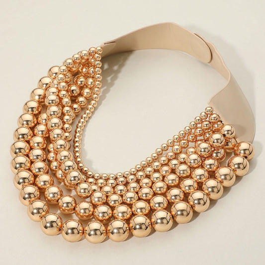 Gold Tiered Orb Bib Statement Necklace - Dramatic High-Shine Runway Jewelry
