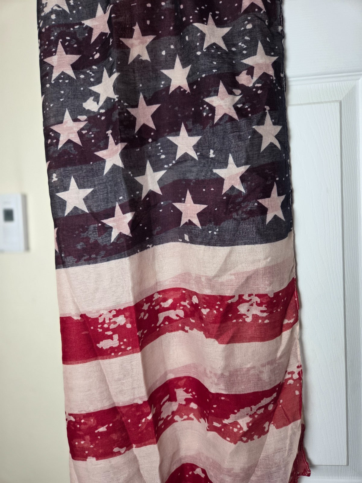 USA Flag Printed Sheer Wrap Scarf for Women Lightweight Patriotic Shawl