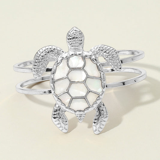 Intricate Mother of Pearl Turtle Hinged Bracelet Gold Tone  Fashion Jewelry