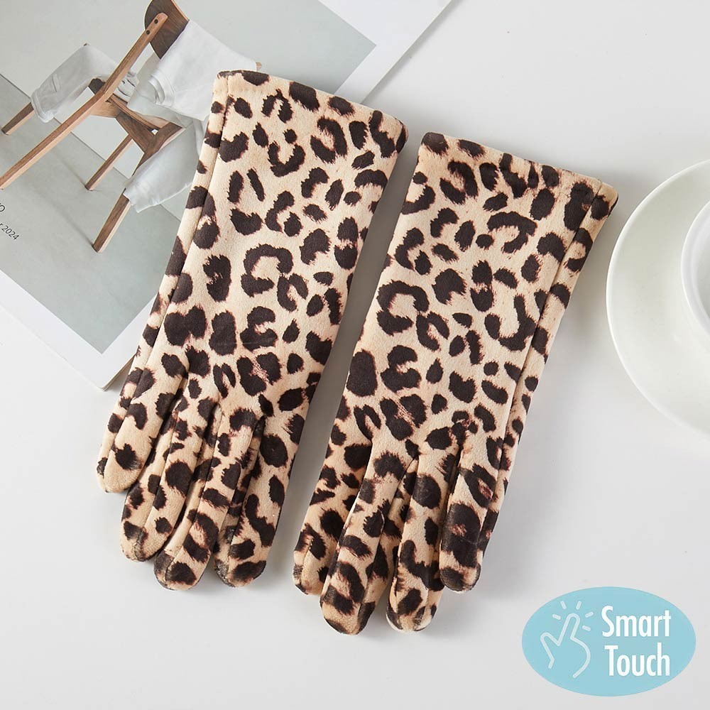 2 Pair Leopard Print Touchscreen Gloves Women Smart Touch Winter Warm Set