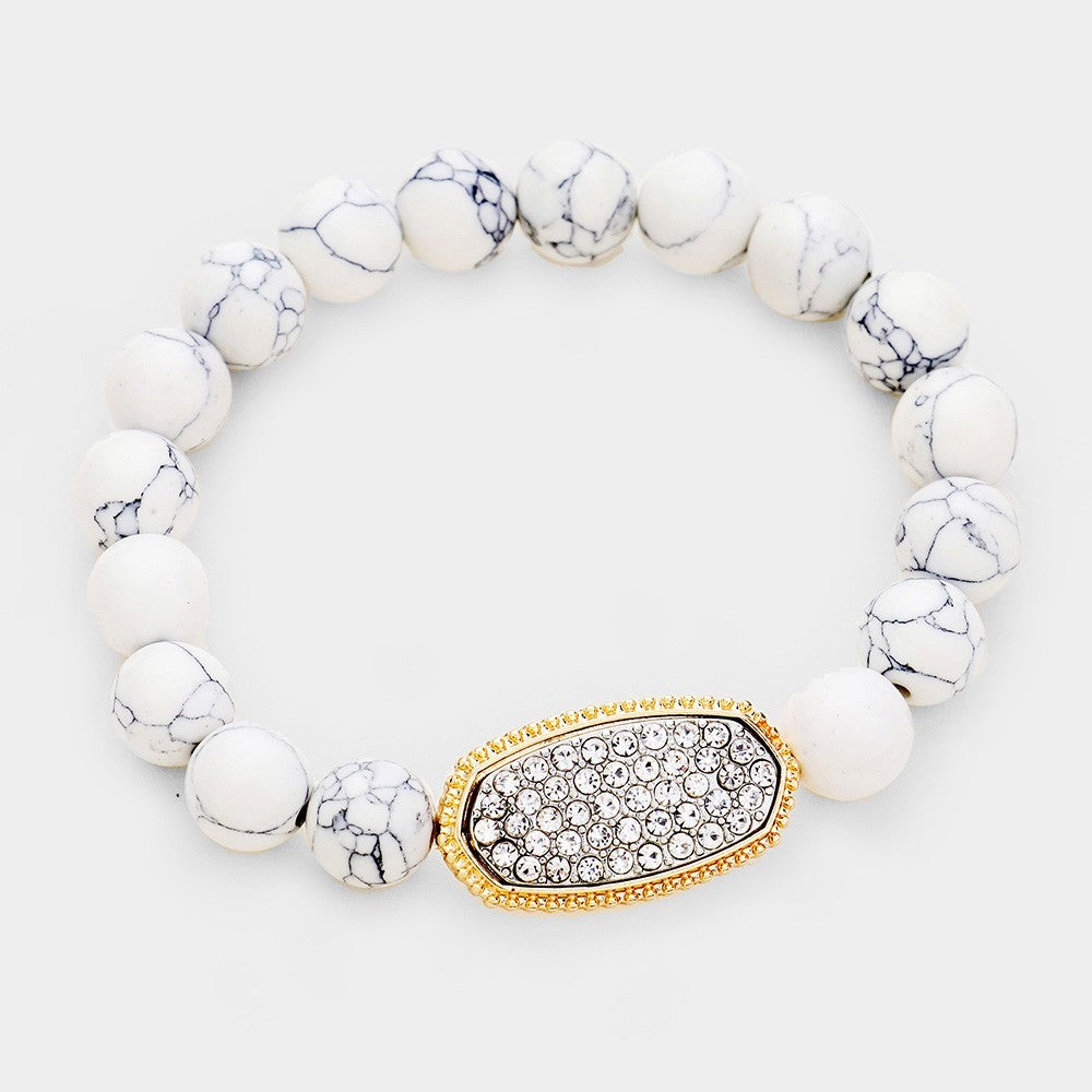 Stone Stretch Beaded Bracelet for Women White Stackable Bracelets for Ladies