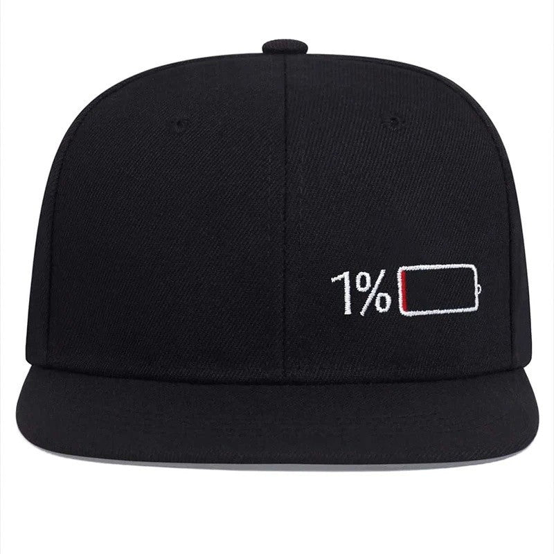 Battery Life Snapback Hat Set 1% Low & 100% Full Charge Embroidered Cap