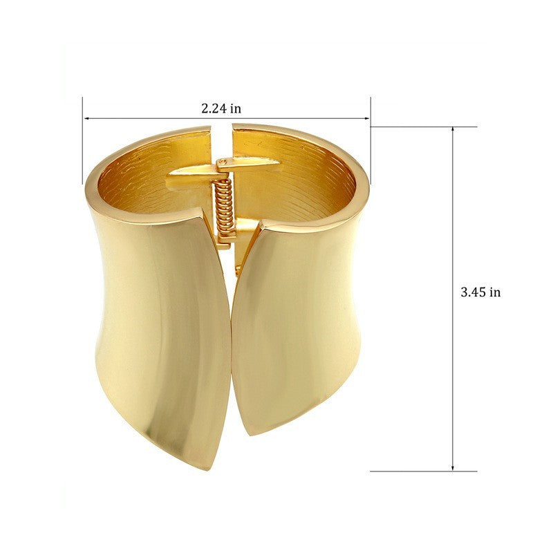 Wide Gold Cuff Bracelet Sculptural Modern Statement Architectural Hinged Bangle