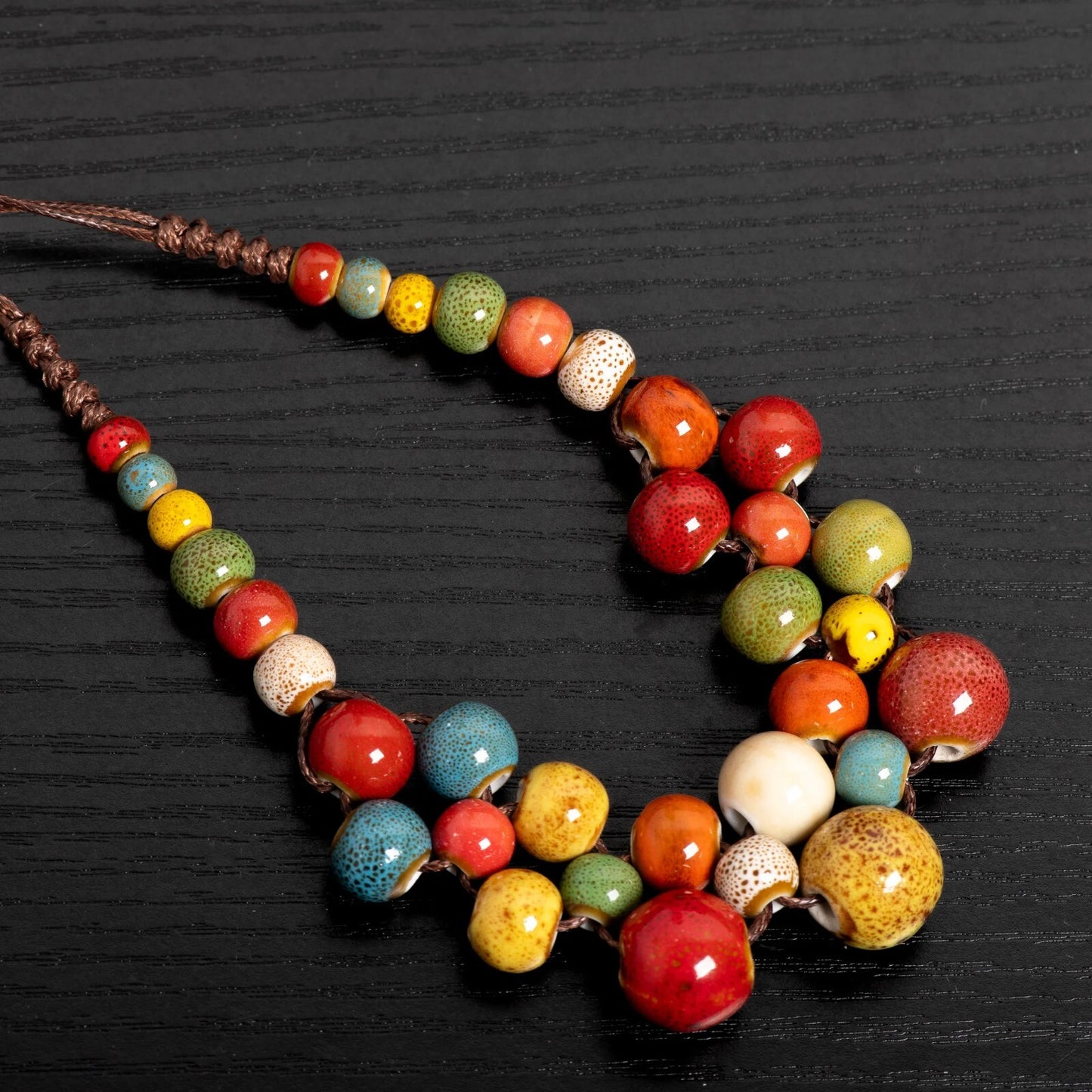 2pc Handmade Ceramic Beaded Necklace Set Boho Artisan Pottery Jewelry Gift