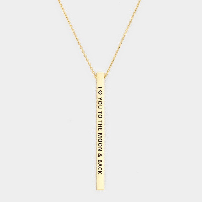 I Love You to the Moon and Back Bar Pendant Necklace Gold Tone Jewelry for Women