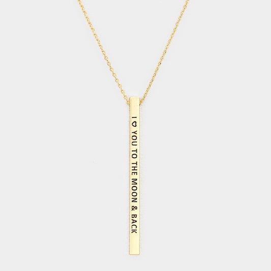 I Love You to the Moon and Back Bar Pendant Necklace Gold Tone Jewelry for Women