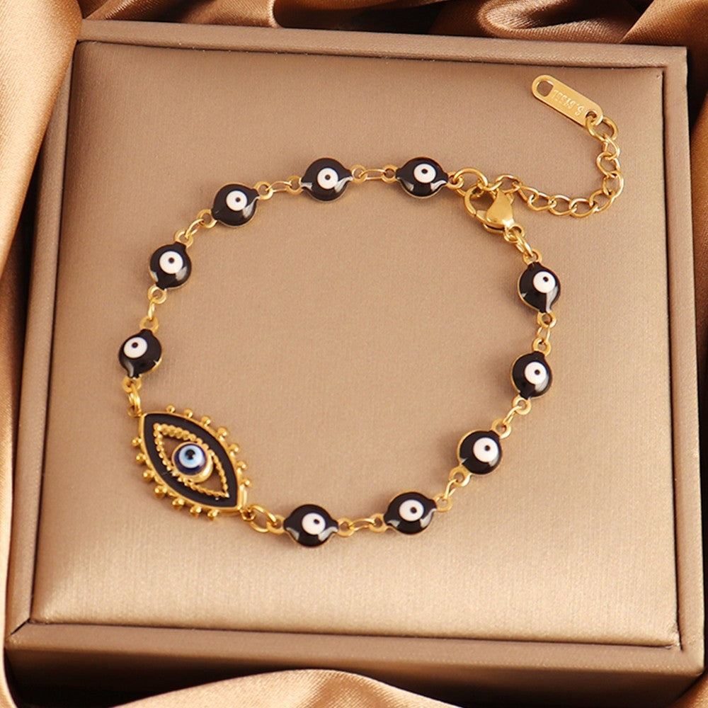 Gold Tone Evil Eye Protection Bracelet Stainless Steel Adjustable Charm Jewelry
