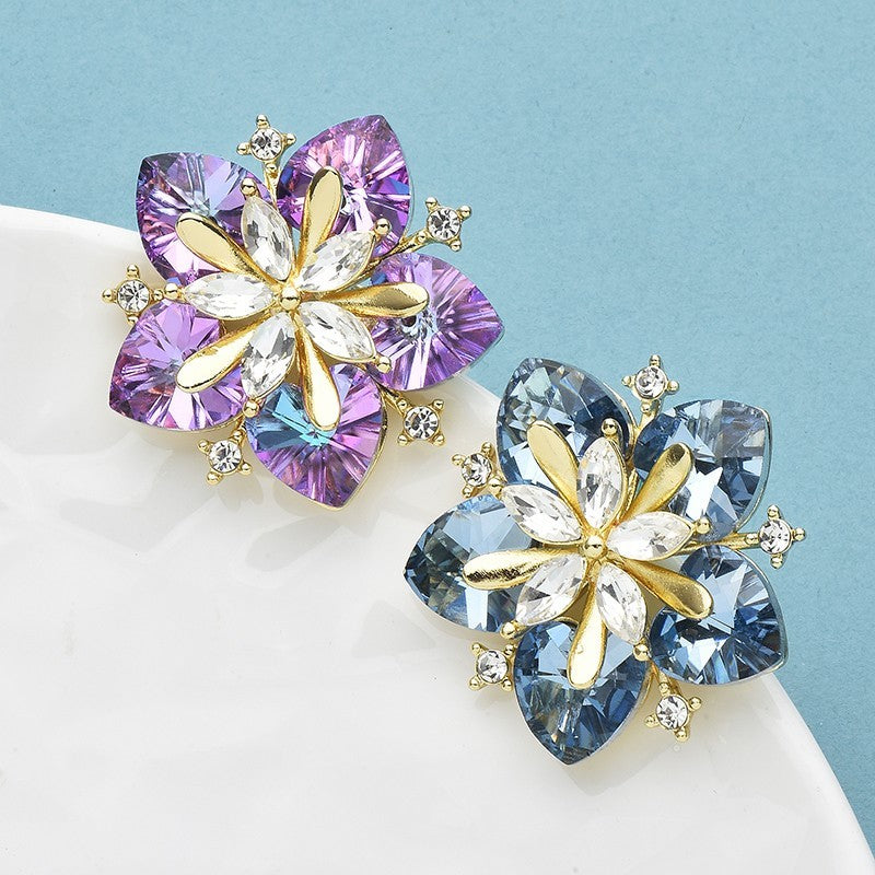 2pcs Crystal Flower Brooches for Women Sparkly Rhinestone Floral Pin Pendant