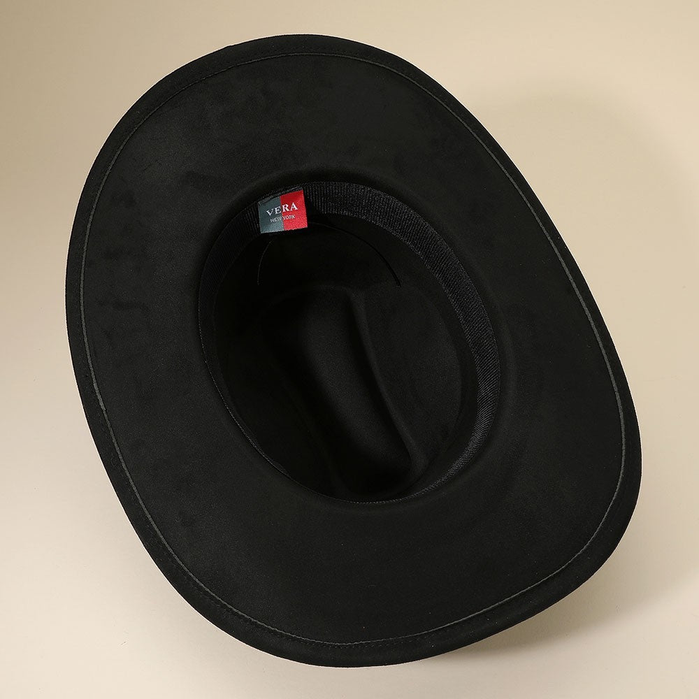 2 Piece Classic Plain Western Cowboy Fedora Hat Men's Black Polyester Wide Brim