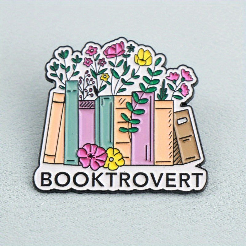BOOKTROVERT Enamel Pin Book Lover Introvert Reading Bookworm Flower Gift
