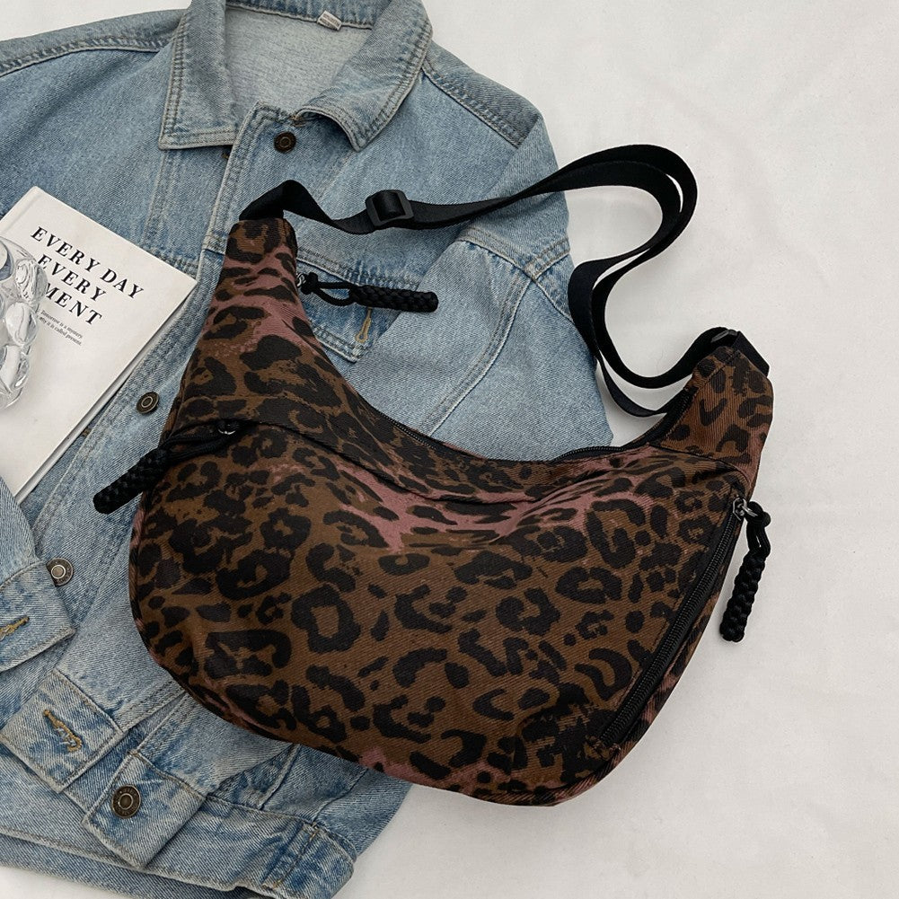 Classic Coffee  Leopard Print Hobo Bag Slouchy Crescent Crossbody Shoulder Purse