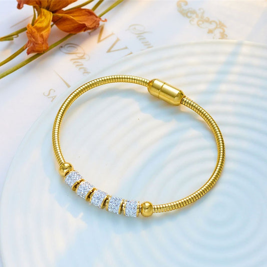 Gold Bracelet Cubic Zirconia Stones Elegant Slip-On Charm Jewelry for Women