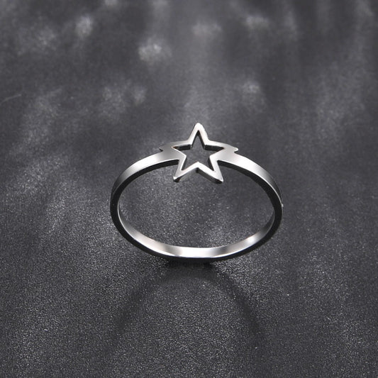 2pc Star Ring Set: Gold & Silver Tone Stainless Steel Rings  Cutout Size 7