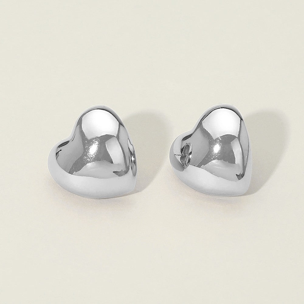 2 Pairs Womens Fashion Stainless Steel Heart-Shaped Rhodium Stud Earrings