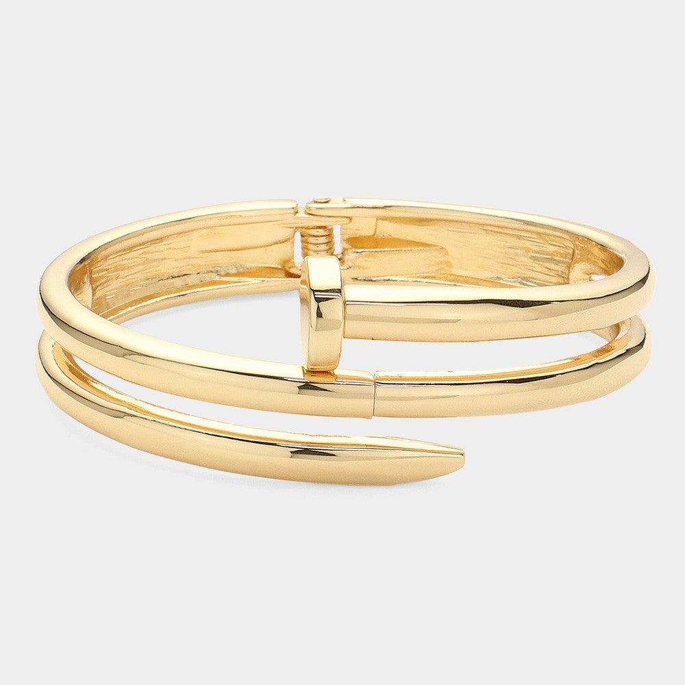 Gold Metal Nail Hinged Bangle Bracelet – Modern Minimalist Cuff for Men & Women
