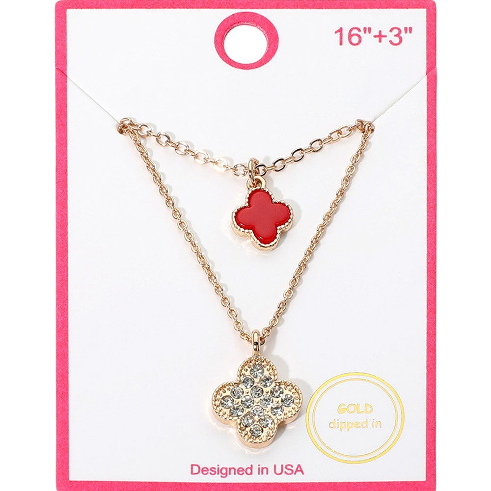 Gold Dipped Double Quatrefoil Pendant Layered Necklace for Women