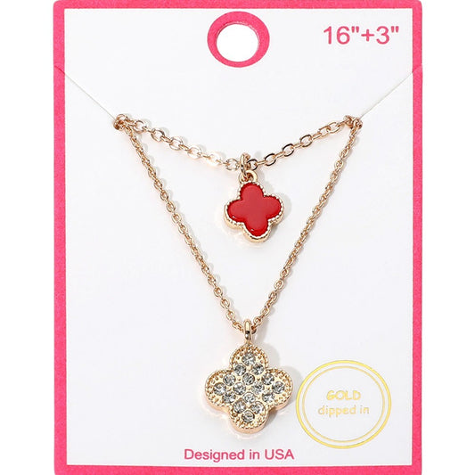 Gold Dipped Double Quatrefoil Pendant Layered Necklace for Women