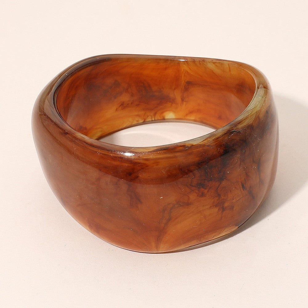 Wide Marbled Resin Bangle Bracelet Tortoise Shell Statement Jewelry