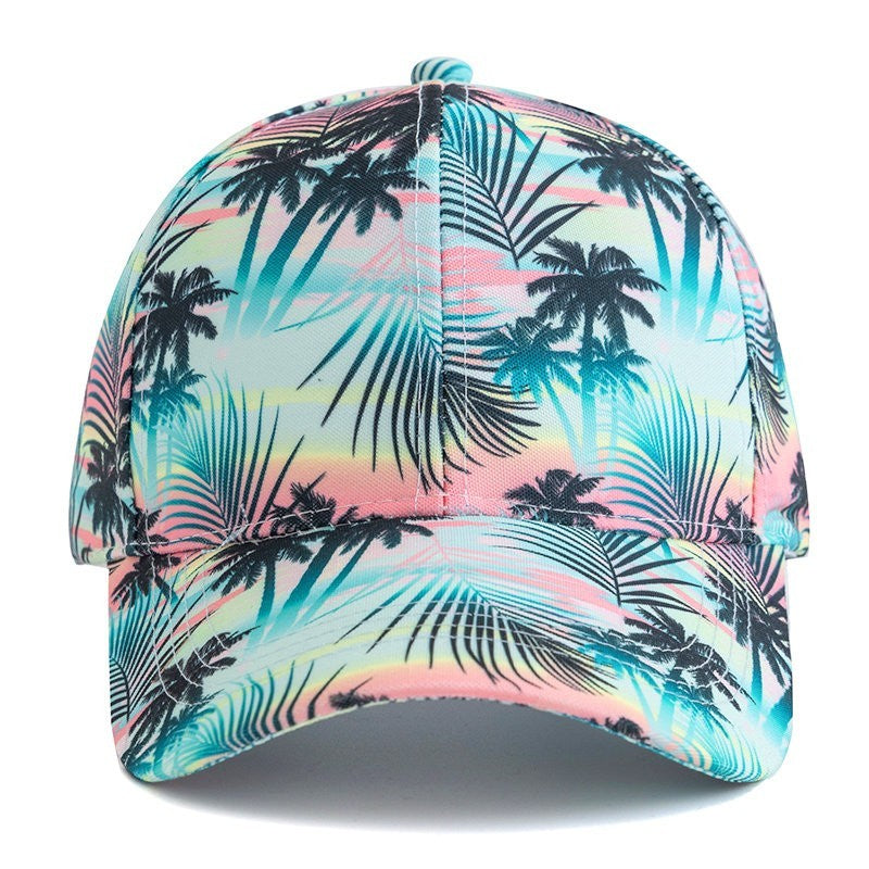 Tropical Palm Tree Print Baseball Cap Summer Beach Sunset Adjustable Hat