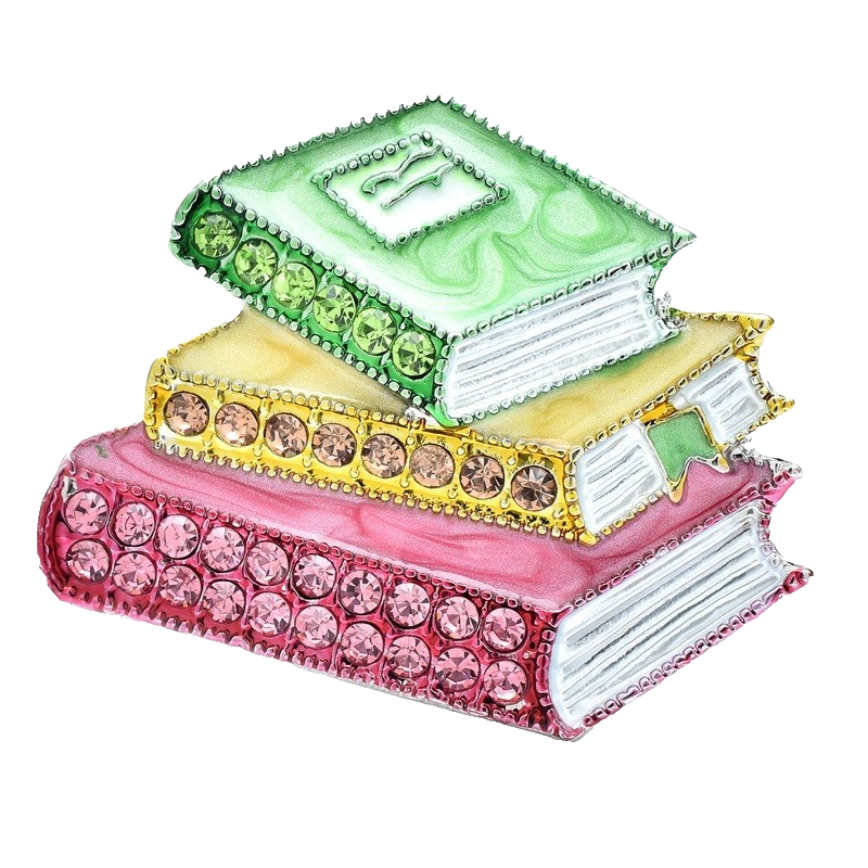 Colorful Stack of Books Brooch Enamel Rhinestone Teacher Librarian Gift
