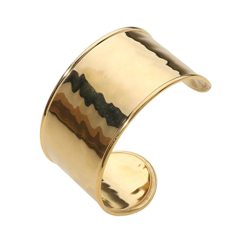 Women's Wide Cuff Bracelet Stainless Steel Hammered Metal Statement Jewelry