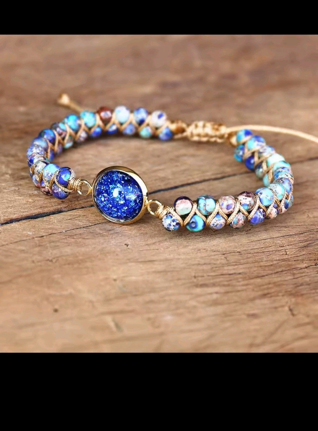 Grounding Braided Bracelet for Meditation with Celestial Blue Stone Center