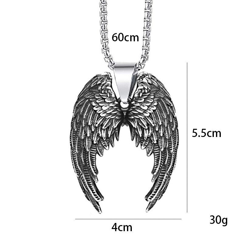 Men's Angel Wing Necklace Stainless Steel Guardian Biker Gothic Pendant Gift