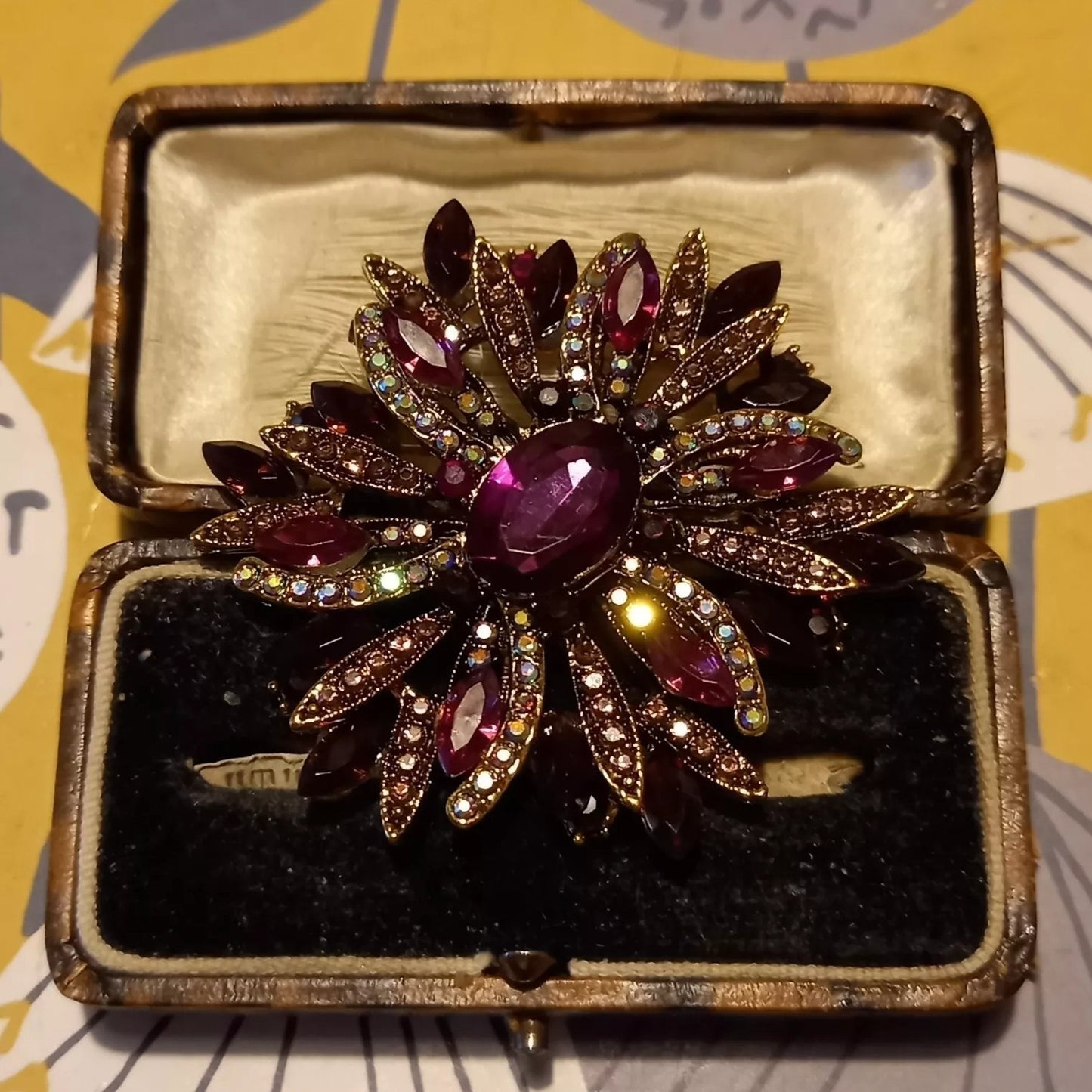 2pcs Large Crystal Flower Brooch Set Vintage Rhinestone Sunburst Pins