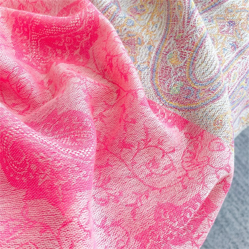 Pink Paisley Pashmina Scarf Shawl Wrap Floral Jacquard Tassel Hijab 28x71"