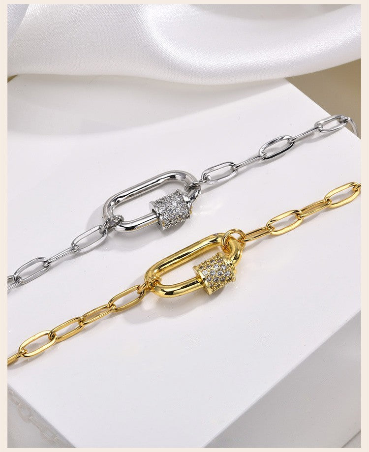 2pcs 18K Gold Plated & Silver Stainless Steel Paperclip Carabiner Necklace Set