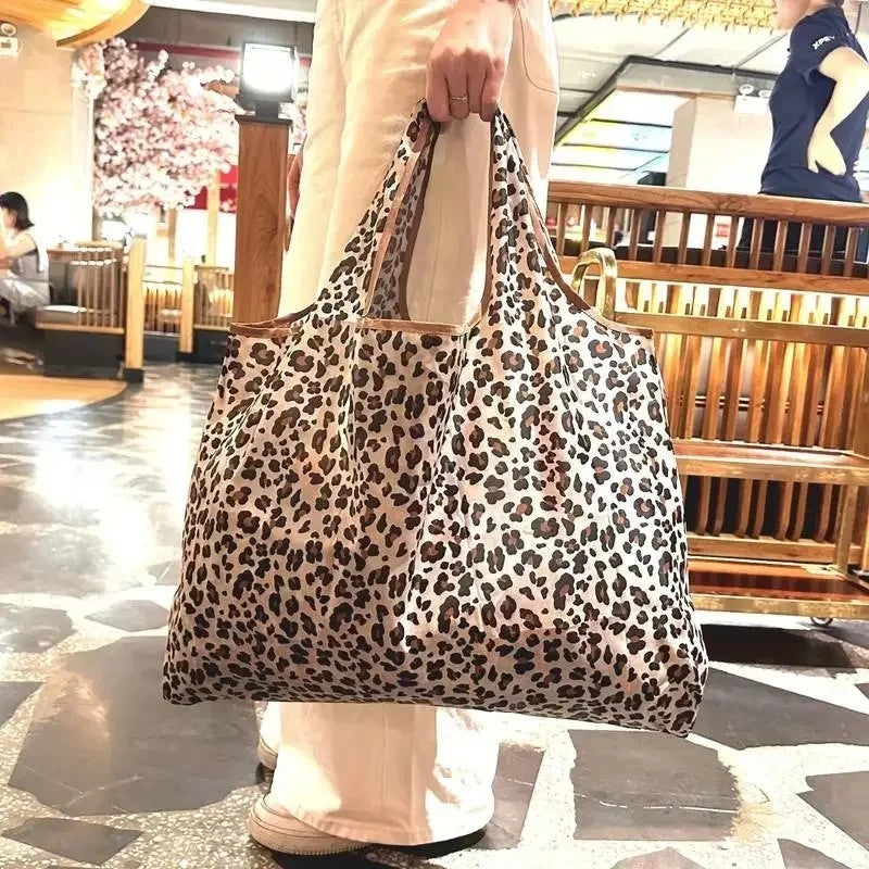 Leopard Print Foldable Reusable Shopping Bag Eco Tote Grocery Travel Pocket Pouc