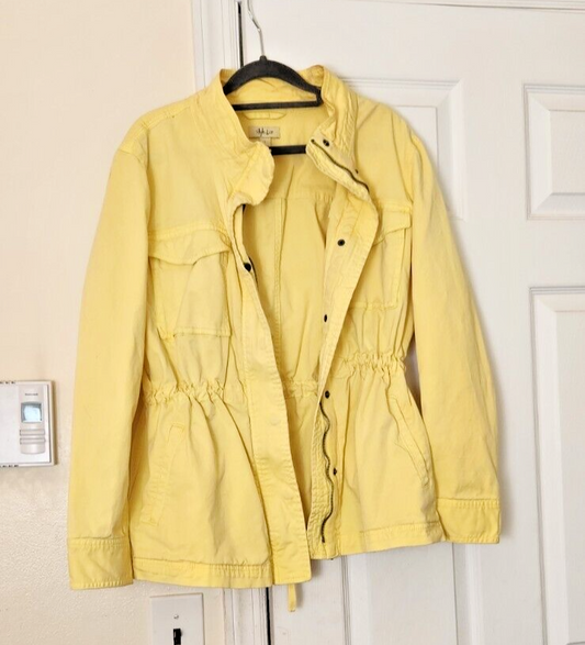 Style & Co Yellow Twill Jacket Large Waterproof Zip Up Drawstring Waist Raincoat