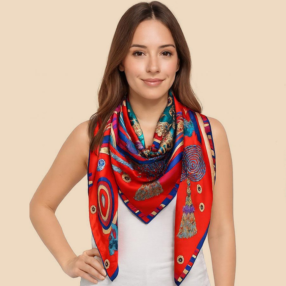 Multicolor Geometric Paisley Satin Feel Square Scarf for Women Scarves and Wraps