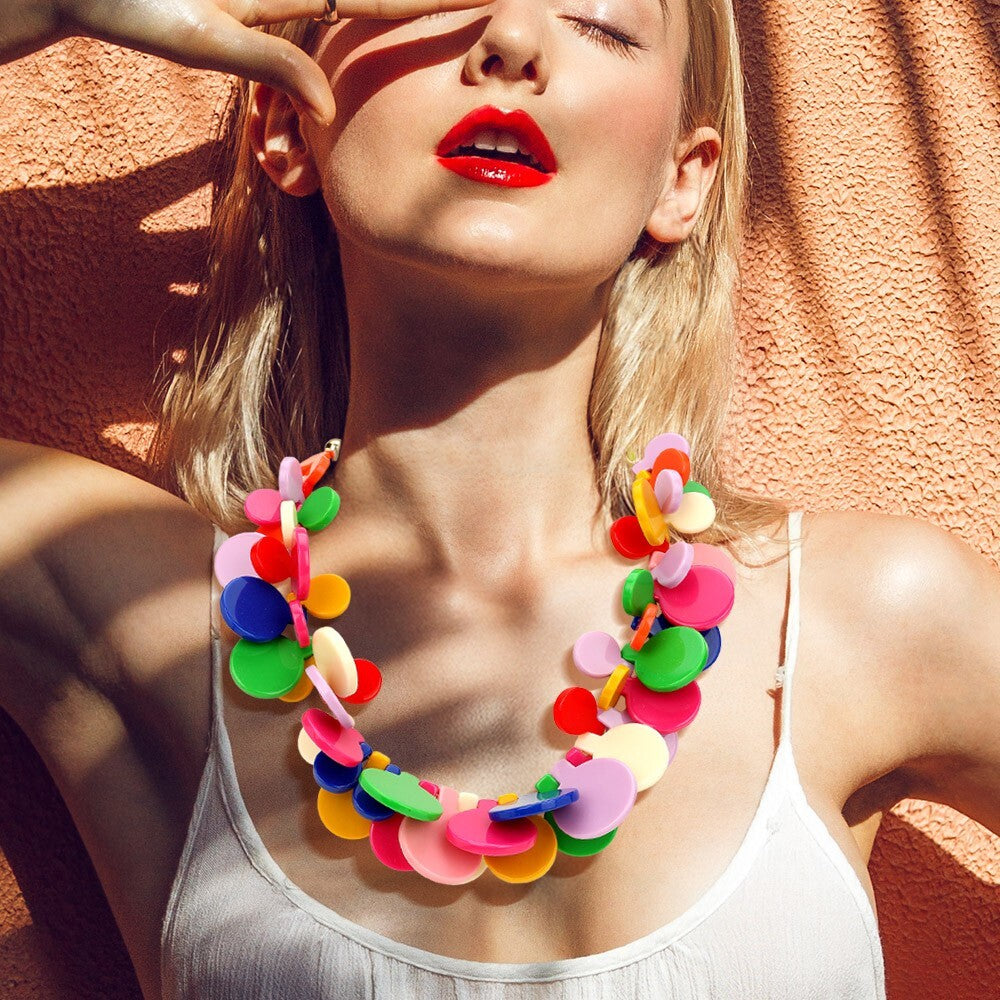 Color Burst Disc Layered Statement Necklace for Women Fashion Jewelry Bold Gift