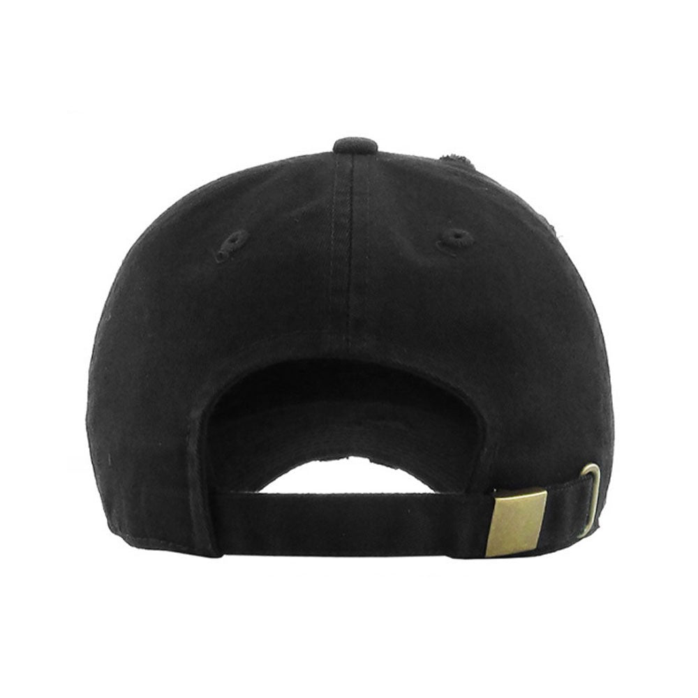 Distressed Black Baseball Cap Hat Vintage Dad Hat Style Adjustable Metal Buckle