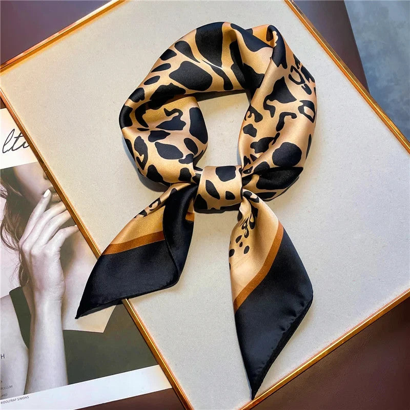 Leopard Print Silk Feel  Scarf for Women 27" Square Headband Hair Wrap Shawl