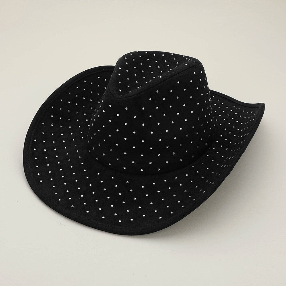 Shine Bright with This Rhinestone Embellished Faux Suede Western Fedora Hat