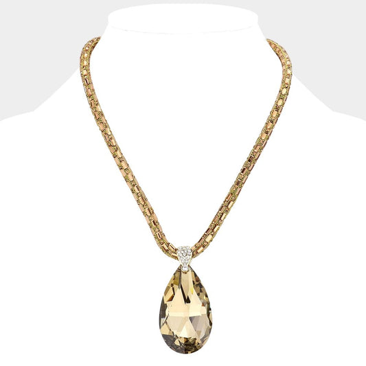 Statement Champagne Crystal Teardrop Necklace Formal Elegant Gala Jewelry