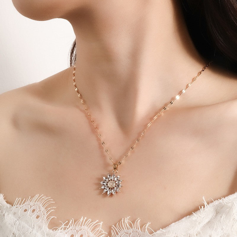 Dainty Sunflower Necklace  Gold Plated Flower Pendant Jewelry Gift for Her