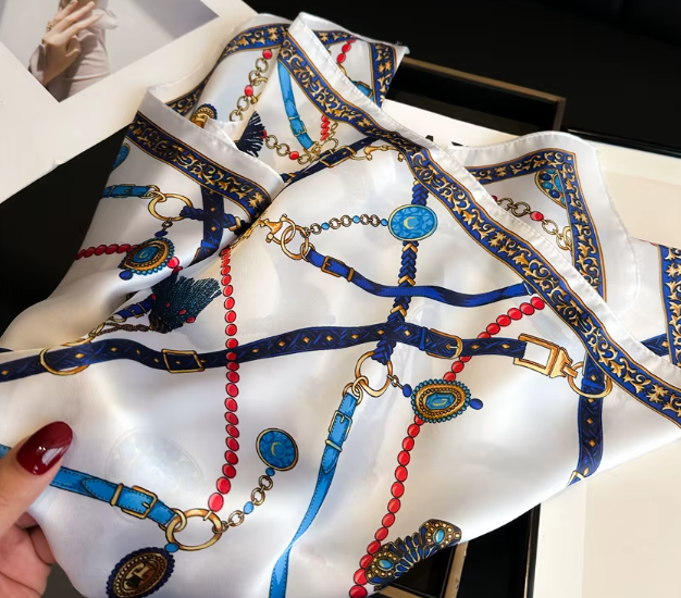 Silk Feel Geometric Print Luxury Scarf for Women Necktie Scarves for Ladies